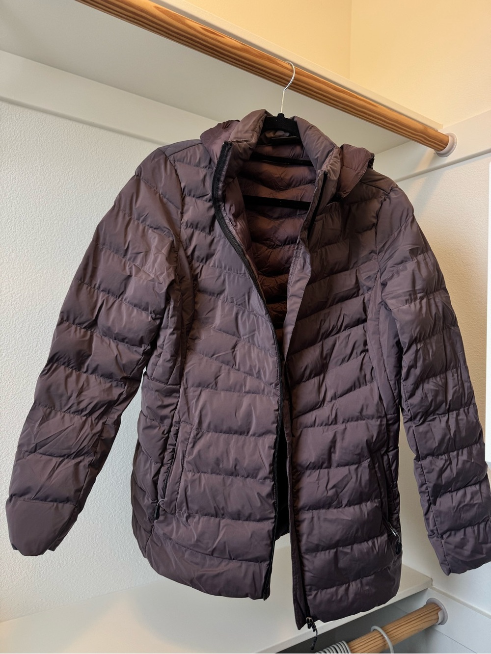 Quilted Hooded Puffer Jacket Purple Size Large